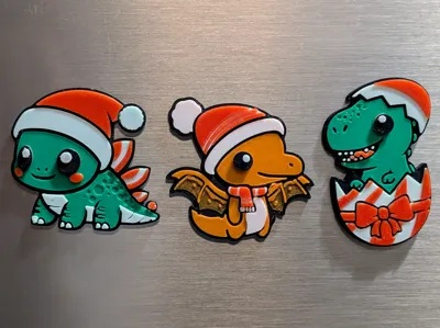 Cute Xmas Dino Magnets Pt. 2 - layered & embossed!