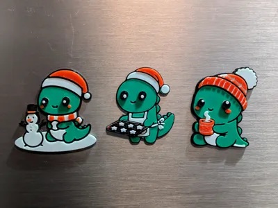 Cute Xmas Dino Magnets Pt. 4 - layered & embossed!