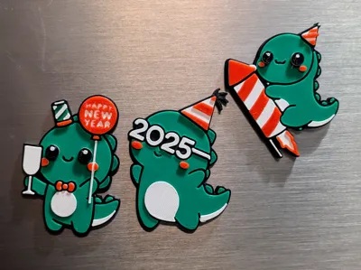 Cute Dino Magnets - New Year 2025 - layered!